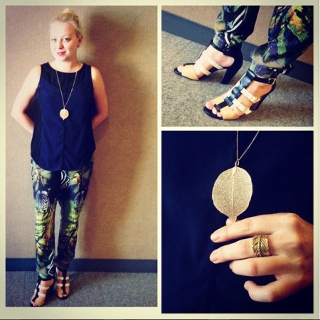 Outfit of the day ootd safari pants vince camuto shoes gold leaf necklace